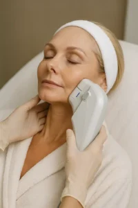 Woman receiving HIFU non surgical facelift treatment West Norwood