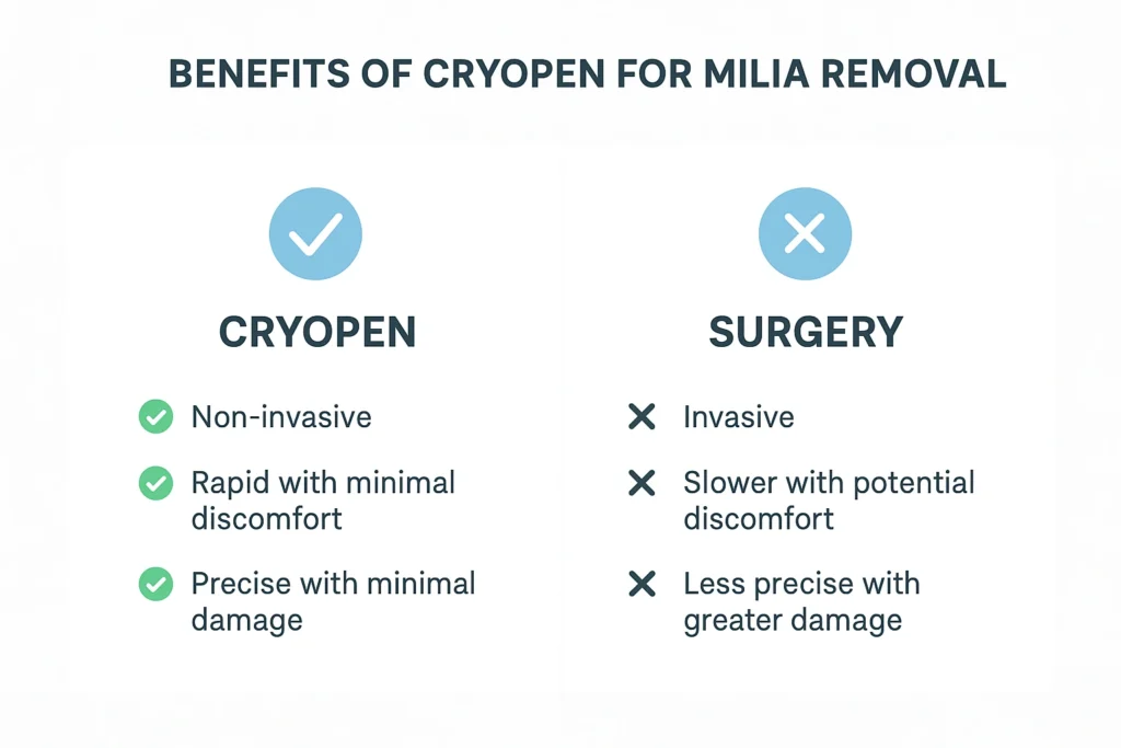 Benefits of cryopen for milia removal West Norwood compared to surgical treatments.