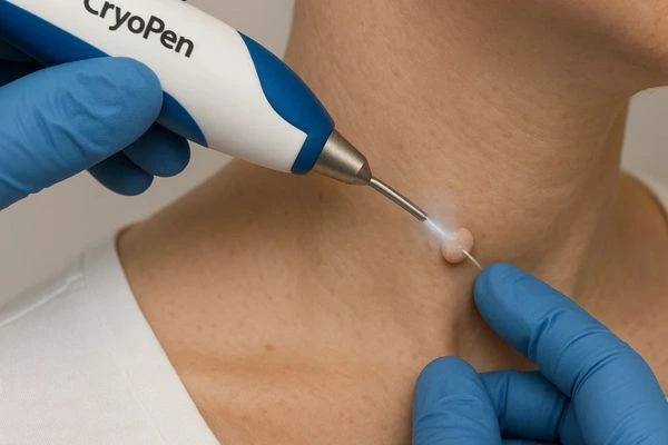 Person receiving Cryotherapy skin tag removal West Norwood