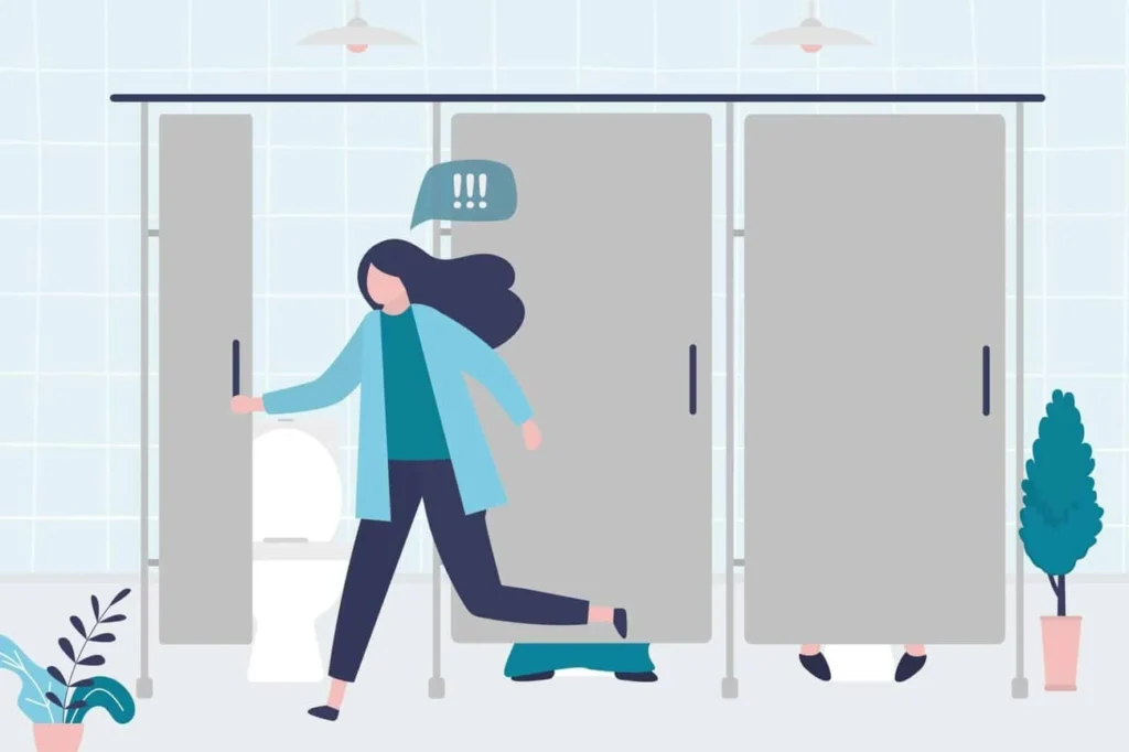 graphic of Urine incontinence West Norwood woman running to the toilet.