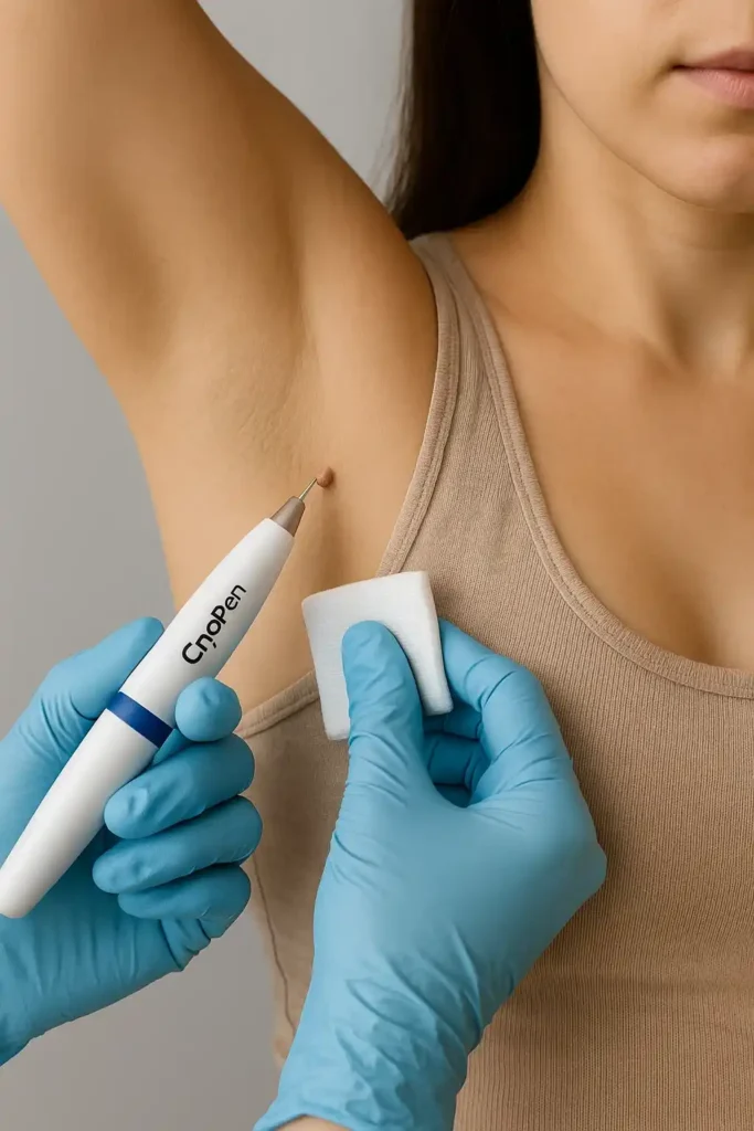 woman having cryopen to remove underarm skin tags West Norwood