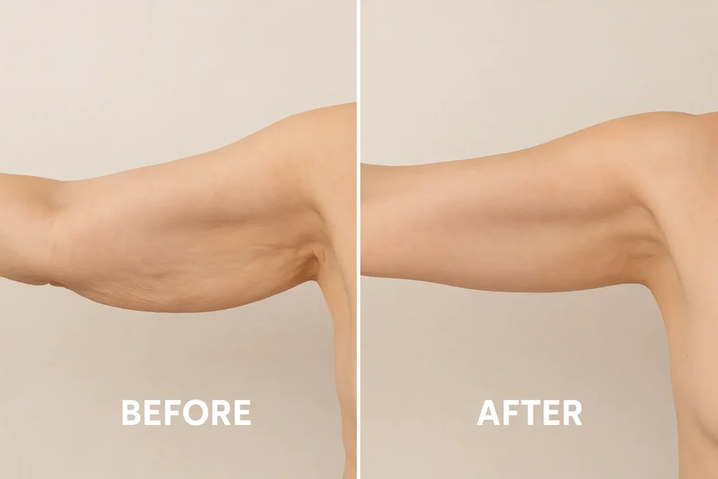 Picture of LA LIPO West Norwood before and after results of skin tightening treatment on the upper arms.